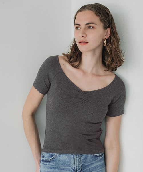 coca(coca)(コカ)の「【WEB限定セール】リブギャザートップス(Tシャツ/カットソー・レディース・チャコール/ブラック・S/L/M)」の12枚目の写真