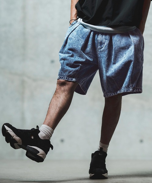 mp13555- Chemical wash denim shorts デニムショートパンツ（デニム
