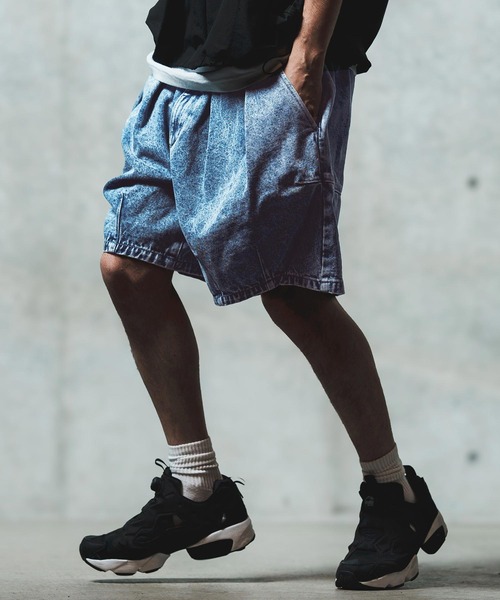mp13555- Chemical wash denim shorts デニムショートパンツ（デニム