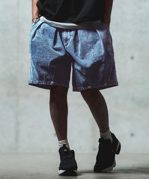GLIMCLAP(グリムクラップ)の「mp13555- Chemical wash denim shorts デニムショートパンツ(デニムパンツ・メンズ・ブラック/インディゴブルー・S/M/L)」の4枚目の写真
