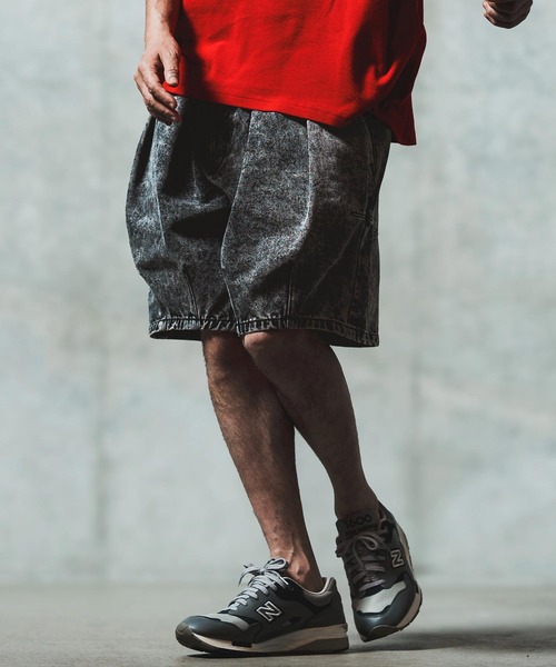 GLIMCLAP(グリムクラップ)の「mp13555- Chemical wash denim shorts デニムショートパンツ(デニムパンツ・メンズ・ブラック/インディゴブルー・S/M/L)」の12枚目の写真