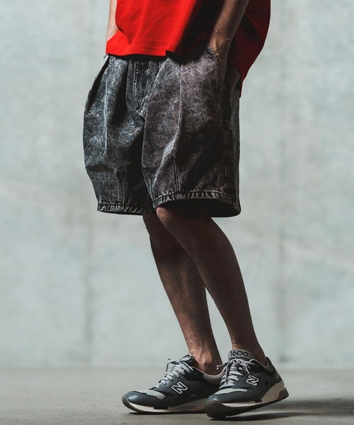 GLIMCLAP(グリムクラップ)の「mp13555- Chemical wash denim shorts デニムショートパンツ(デニムパンツ・メンズ・ブラック/インディゴブルー・S/M/L)」の14枚目の写真