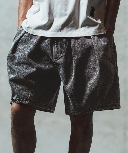 GLIMCLAP(グリムクラップ)の「mp13555- Chemical wash denim shorts デニムショートパンツ(デニムパンツ・メンズ・ブラック/インディゴブルー・S/M/L)」の15枚目の写真