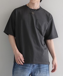 ワイドシルエット 吸汗速乾ストレッチ ポケット付き半袖無地Tシャツ