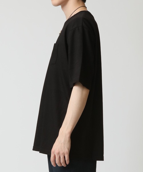 ワイドシルエット 吸汗速乾ストレッチ ポケット付き半袖無地Tシャツ