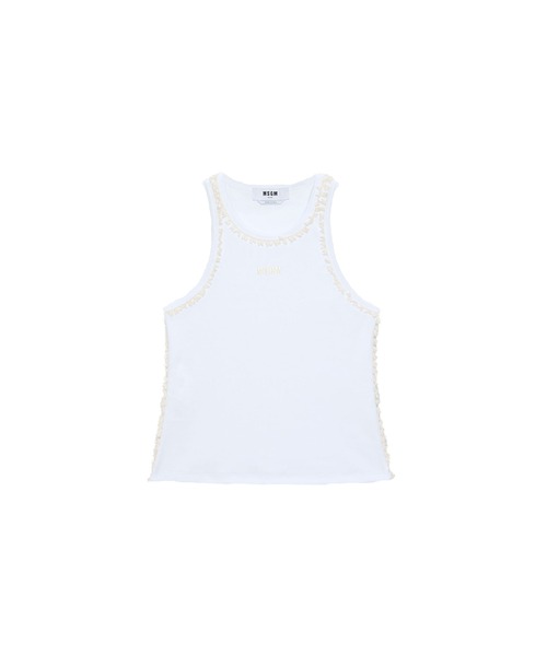 MSGM(エムエスジーエム)の「リボントリミング コットンリブタンクトップ(タンクトップ・レディース・ホワイト/ブラック・M)」の1枚目の写真