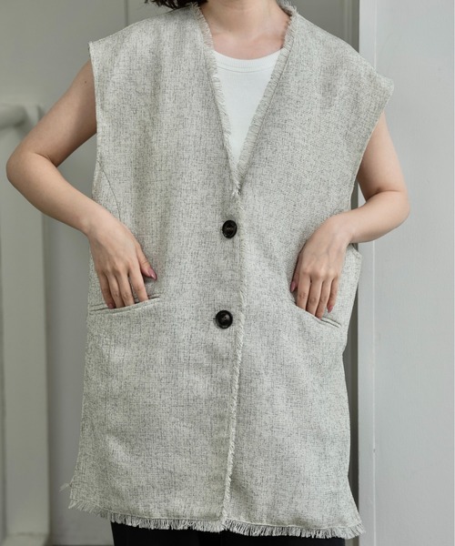 lawgy(ラウジー)の「melange mix fringe vest / メランジミックスフリンジベスト(ベスト・レディース・アイボリー/ブラウン/ブラック・FREE)」の3枚目の写真