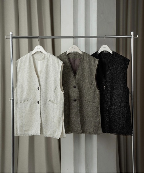 lawgy(ラウジー)の「melange mix fringe vest / メランジミックスフリンジベスト(ベスト・レディース・アイボリー/ブラウン/ブラック・FREE)」の4枚目の写真