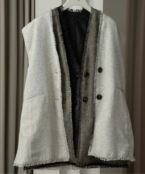 lawgy(ラウジー)の「melange mix fringe vest / メランジミックスフリンジベスト(ベスト・レディース・アイボリー/ブラウン/ブラック・FREE)」の18枚目の写真