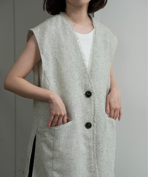 lawgy(ラウジー)の「melange mix fringe vest / メランジミックスフリンジベスト(ベスト・レディース・アイボリー/ブラウン/ブラック・FREE)」の5枚目の写真