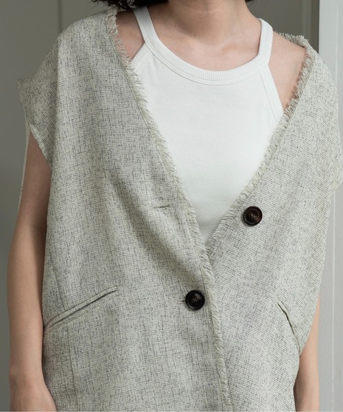 lawgy(ラウジー)の「melange mix fringe vest / メランジミックスフリンジベスト(ベスト・レディース・アイボリー/ブラウン/ブラック・FREE)」の6枚目の写真