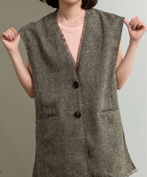 lawgy(ラウジー)の「melange mix fringe vest / メランジミックスフリンジベスト(ベスト・レディース・アイボリー/ブラウン/ブラック・FREE)」の13枚目の写真