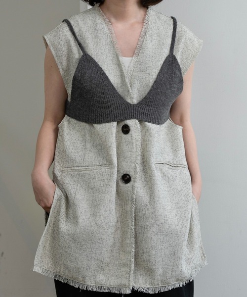 lawgy(ラウジー)の「melange mix fringe vest / メランジミックスフリンジベスト(ベスト・レディース・アイボリー/ブラウン/ブラック・FREE)」の8枚目の写真