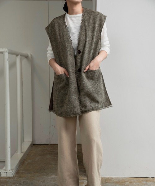 lawgy(ラウジー)の「melange mix fringe vest / メランジミックスフリンジベスト(ベスト・レディース・アイボリー/ブラウン/ブラック・FREE)」の15枚目の写真