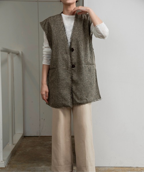 lawgy(ラウジー)の「melange mix fringe vest / メランジミックスフリンジベスト(ベスト・レディース・アイボリー/ブラウン/ブラック・FREE)」の16枚目の写真