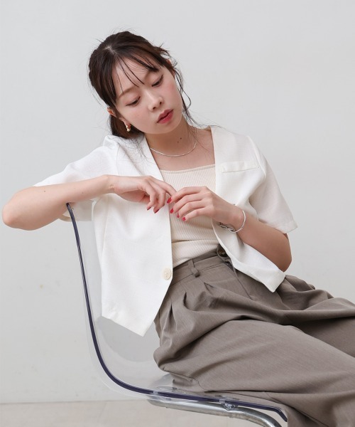 Bab（バブ）の「サマーツイードジャケット（ノーカラージャケット・レディース・ブラック/オフホワイト/ピンク/ベージュ・M）」の3枚目の写真