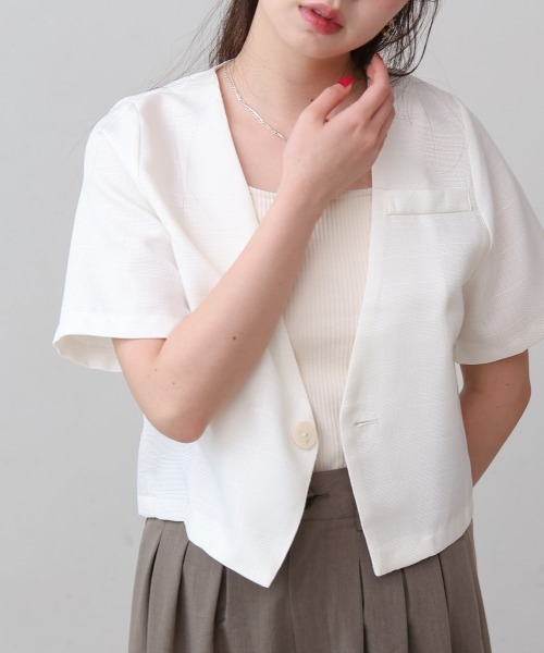 Bab（バブ）の「サマーツイードジャケット（ノーカラージャケット・レディース・ブラック/オフホワイト/ピンク/ベージュ・M）」の5枚目の写真