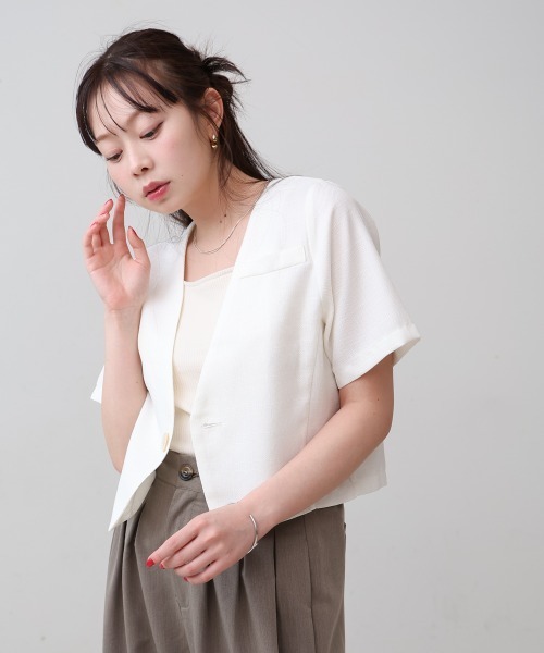 Bab（バブ）の「サマーツイードジャケット（ノーカラージャケット・レディース・ブラック/オフホワイト/ピンク/ベージュ・M）」の6枚目の写真