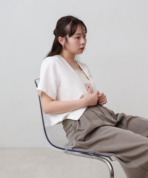 Bab（バブ）の「サマーツイードジャケット（ノーカラージャケット・レディース・ブラック/オフホワイト/ピンク/ベージュ・M）」の11枚目の写真