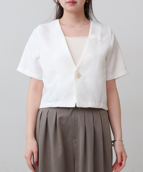 Bab（バブ）の「サマーツイードジャケット（ノーカラージャケット・レディース・ブラック/オフホワイト/ピンク/ベージュ・M）」の15枚目の写真