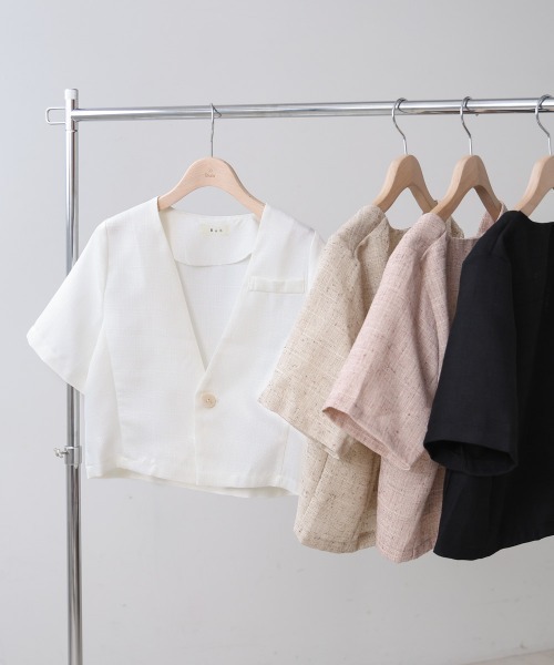 Bab（バブ）の「サマーツイードジャケット（ノーカラージャケット・レディース・ブラック/オフホワイト/ピンク/ベージュ・M）」の19枚目の写真