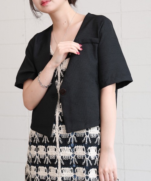 Bab（バブ）の「サマーツイードジャケット（ノーカラージャケット・レディース・ブラック/オフホワイト/ピンク/ベージュ・M）」の21枚目の写真