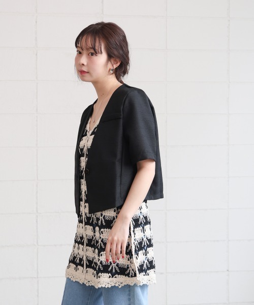 Bab（バブ）の「サマーツイードジャケット（ノーカラージャケット・レディース・ブラック/オフホワイト/ピンク/ベージュ・M）」の22枚目の写真