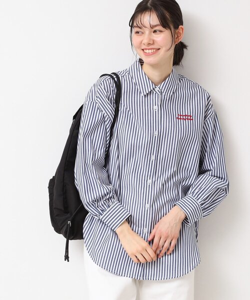 Dessin(デッサン)の「◆【洗える】ロゴ刺繍入りストライプオーバーシャツ(シャツ/ブラウス・レディース・ブラック系2/ネイビー系9/ブラック系4/イエロー系9/ネイビー系6・01/02/03)」の3枚目の写真