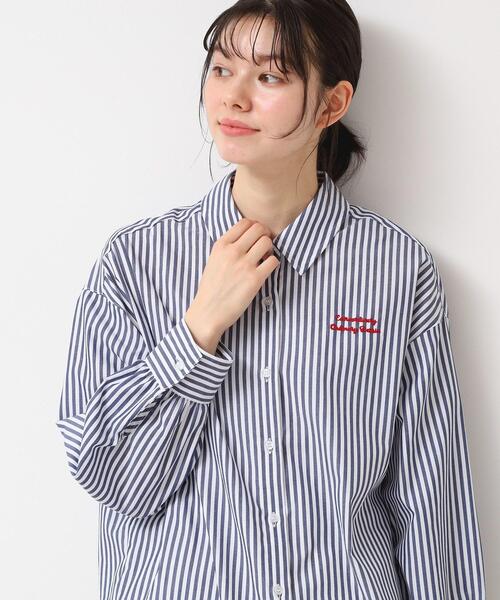 Dessin(デッサン)の「◆【洗える】ロゴ刺繍入りストライプオーバーシャツ(シャツ/ブラウス・レディース・ブラック系2/ネイビー系9/ブラック系4/イエロー系9/ネイビー系6・01/02/03)」の20枚目の写真