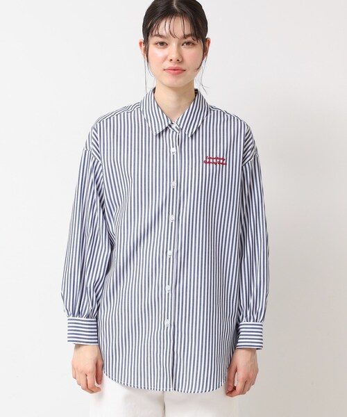 Dessin(デッサン)の「◆【洗える】ロゴ刺繍入りストライプオーバーシャツ(シャツ/ブラウス・レディース・ブラック系2/ネイビー系9/ブラック系4/イエロー系9/ネイビー系6・01/02/03)」の16枚目の写真