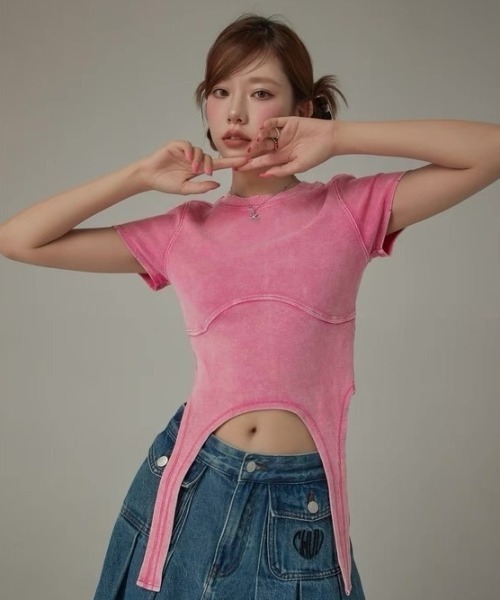 セール】ガーターデザイントップス（Tシャツ/カットソー