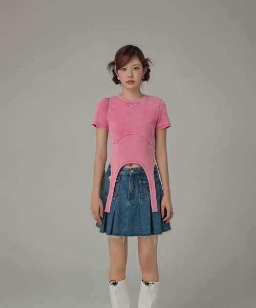 セール】ガーターデザイントップス（Tシャツ/カットソー
