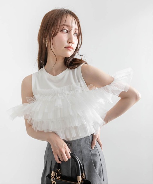 RANDA(ランダ)の「フリルチュールドッキングカットソー(Tシャツ/カットソー・レディース・ホワイト/ブラック/ブルー/ブラウン・FREE)」の13枚目の写真