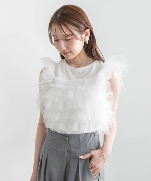 RANDA(ランダ)の「フリルチュールドッキングカットソー(Tシャツ/カットソー・レディース・ホワイト/ブラック/ブルー/ブラウン・FREE)」の11枚目の写真