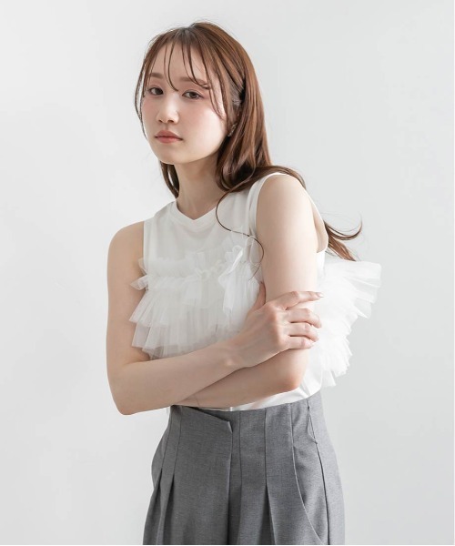 セール】フリルチュールドッキングカットソー（Tシャツ