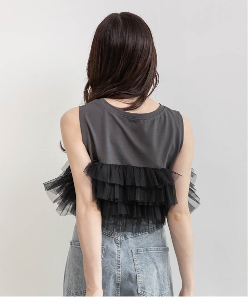 RANDA(ランダ)の「フリルチュールドッキングカットソー(Tシャツ/カットソー・レディース・ホワイト/ブラック/ブルー/ブラウン・FREE)」の6枚目の写真