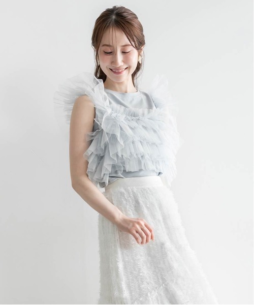 RANDA(ランダ)の「フリルチュールドッキングカットソー(Tシャツ/カットソー・レディース・ホワイト/ブラック/ブルー/ブラウン・FREE)」の22枚目の写真