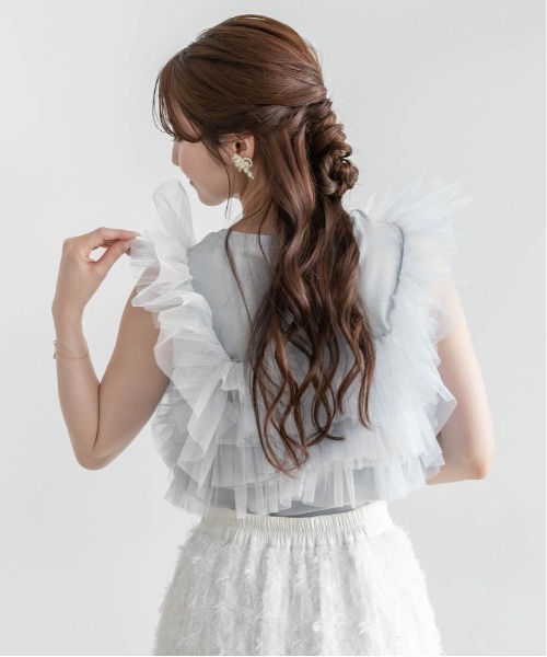 RANDA(ランダ)の「フリルチュールドッキングカットソー(Tシャツ/カットソー・レディース・ホワイト/ブラック/ブルー/ブラウン・FREE)」の21枚目の写真