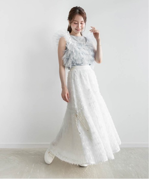 ランダ RANDA  フリルチュールドッキングカットソー （WHITE） セール】フリルチュールドッキングカットソー（Tシャツ