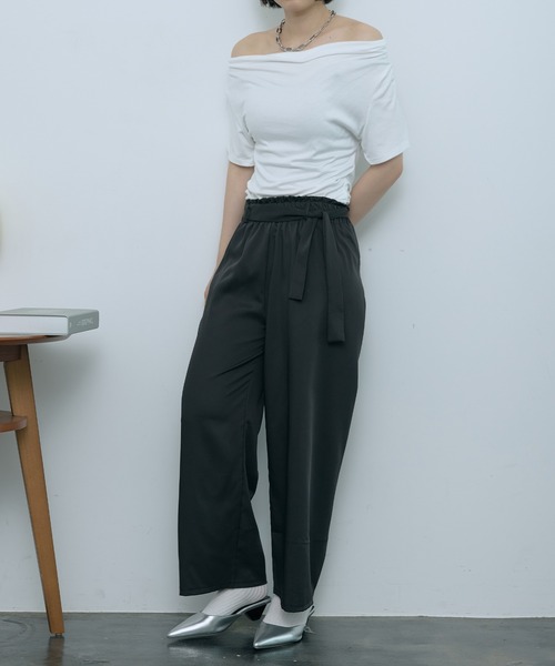 セール】オフショル2wayドレープが魅力。バックレースカットソー