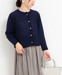 美品 NOLLEY'S ノーリーズ パール 片畦カーディガン ネイビー M NOLLEY'S｜ノーリーズのカーディガン/ボレロ（ブルー・ネイビー