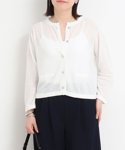 NOLLEY'S LIGHT（ノーリーズライト）の「シアーガーターベーシックカーディガン（カーディガン/ボレロ・レディース・ネイビー/ライトグレー/オフホワイト・38）」の2枚目の写真