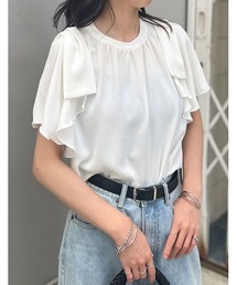 [UVカット][接触冷感][オケージョン セレモニー]ポーララッフルスリーブリボンブラウス