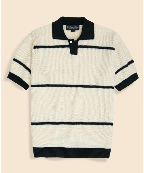 BROOKS BROTHERS（ブルックスブラザーズ）の「コットン　ワイドピッチストライプ　ポロセーター（ポロシャツ・メンズ・ホワイト×ネイビー/ブラウン系その他・MEDIUM/LARGE/SMALL）」の2枚目の写真