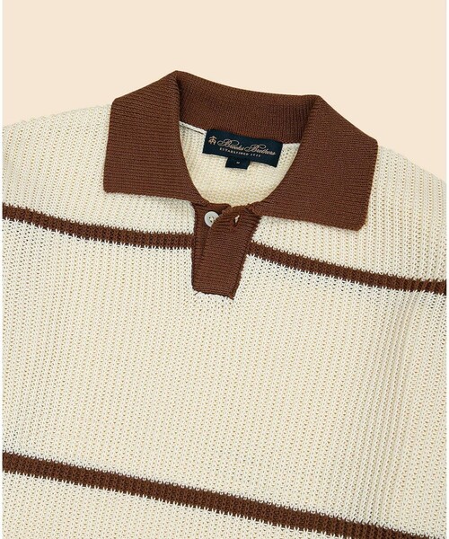 BROOKS BROTHERS（ブルックスブラザーズ）の「コットン　ワイドピッチストライプ　ポロセーター（ポロシャツ・メンズ・ホワイト×ネイビー/ブラウン系その他・MEDIUM/LARGE/SMALL）」の4枚目の写真