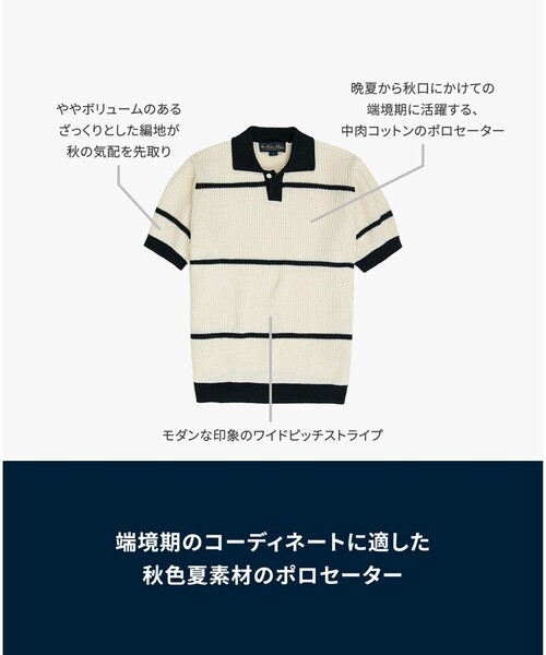 BROOKS BROTHERS（ブルックスブラザーズ）の「コットン　ワイドピッチストライプ　ポロセーター（ポロシャツ・メンズ・ホワイト×ネイビー/ブラウン系その他・MEDIUM/LARGE/SMALL）」の4枚目の写真