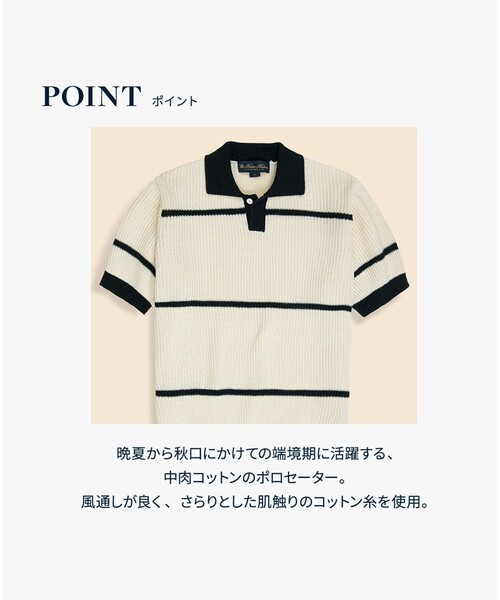 BROOKS BROTHERS（ブルックスブラザーズ）の「コットン　ワイドピッチストライプ　ポロセーター（ポロシャツ・メンズ・ホワイト×ネイビー/ブラウン系その他・MEDIUM/LARGE/SMALL）」の5枚目の写真