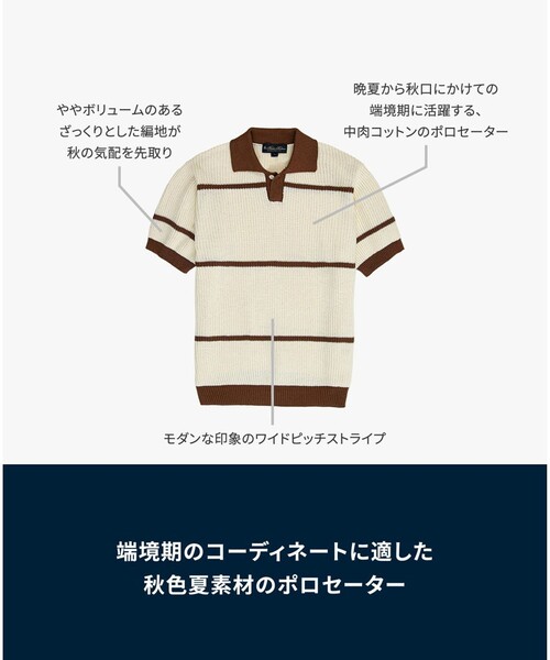 BROOKS BROTHERS（ブルックスブラザーズ）の「コットン　ワイドピッチストライプ　ポロセーター（ポロシャツ・メンズ・ホワイト×ネイビー/ブラウン系その他・MEDIUM/LARGE/SMALL）」の7枚目の写真
