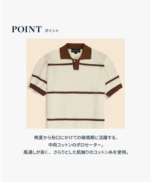 BROOKS BROTHERS（ブルックスブラザーズ）の「コットン　ワイドピッチストライプ　ポロセーター（ポロシャツ・メンズ・ホワイト×ネイビー/ブラウン系その他・MEDIUM/LARGE/SMALL）」の8枚目の写真