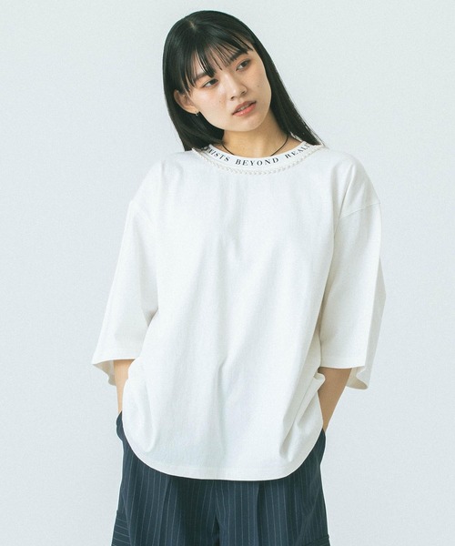 OKIRAKU（オキラク）の「(OKIRAKU x ROSE BUD)PEARL NECK TEE（Tシャツ/カットソー・レディース・ブラック/ホワイト・ONE SIZE）」の9枚目の写真